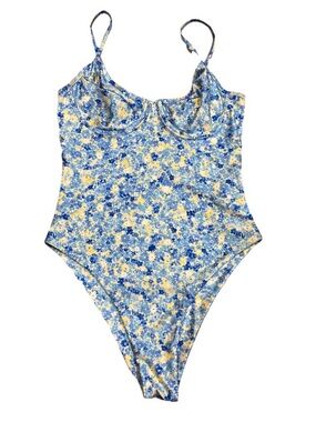Kulani Kinis Decorative Underwire Cheeky One Piece Swimsuit Sz L Blue Floral